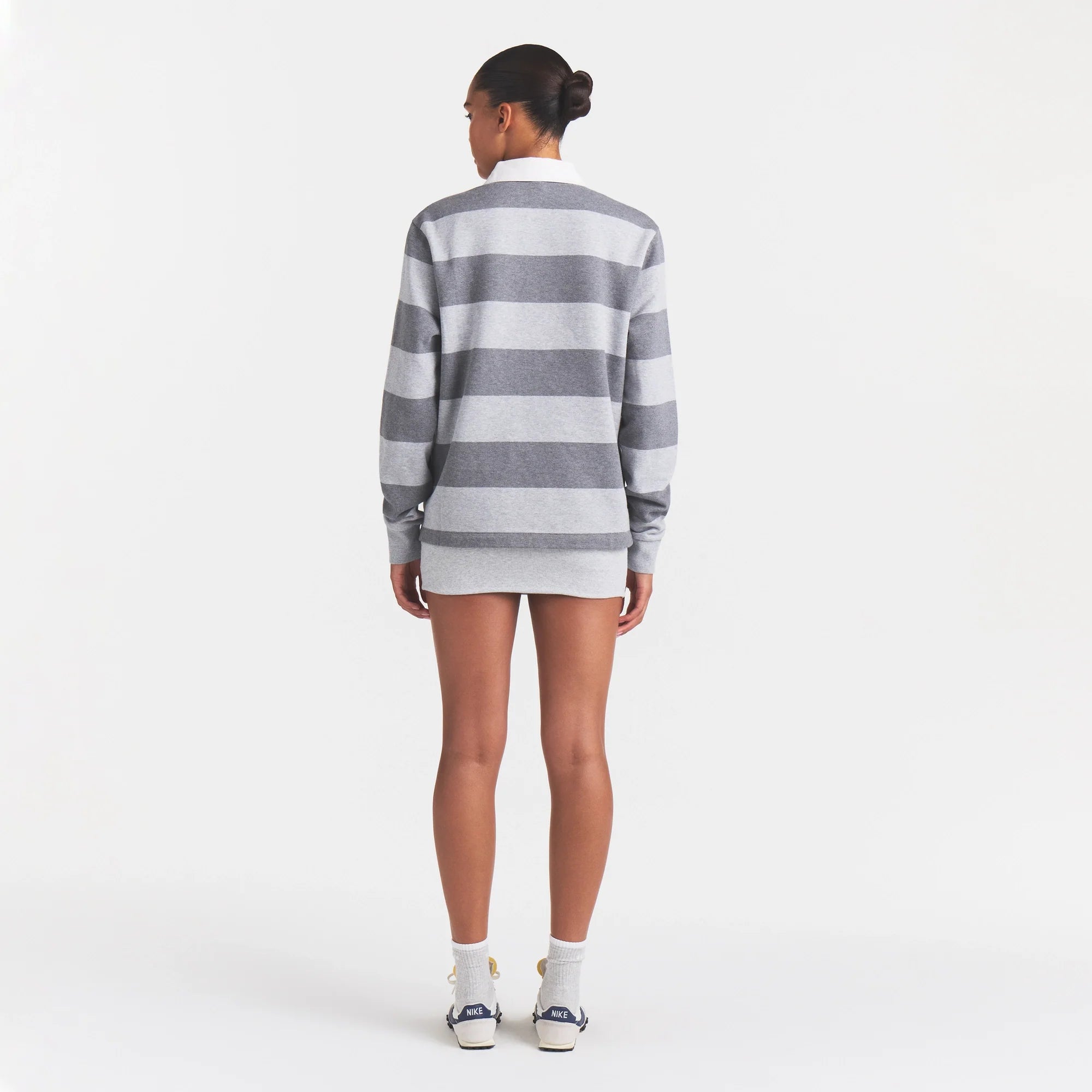 BOYFRIEND FLEECE OVERSIZED POLO | GREY HEATHER MULTI