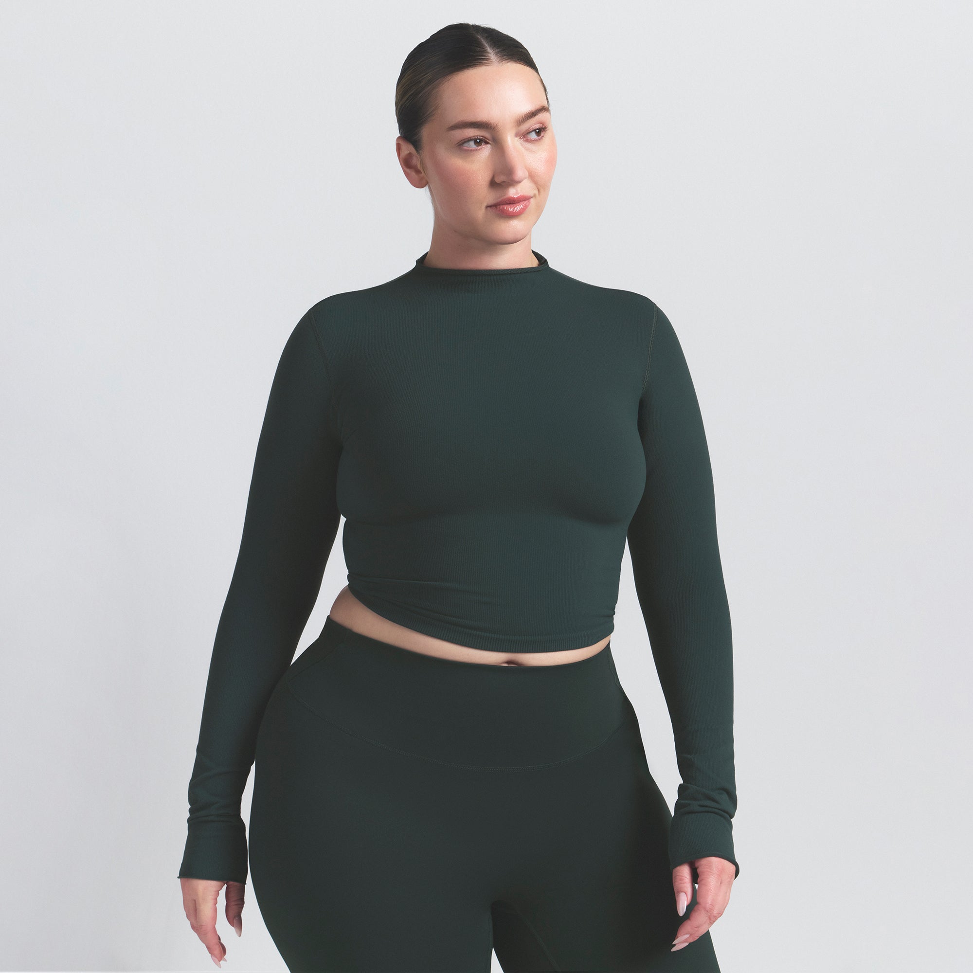 NikeSKIMS VINTAGE SEAMLESS MOCK NECK CROP TOP | DARK TEAL