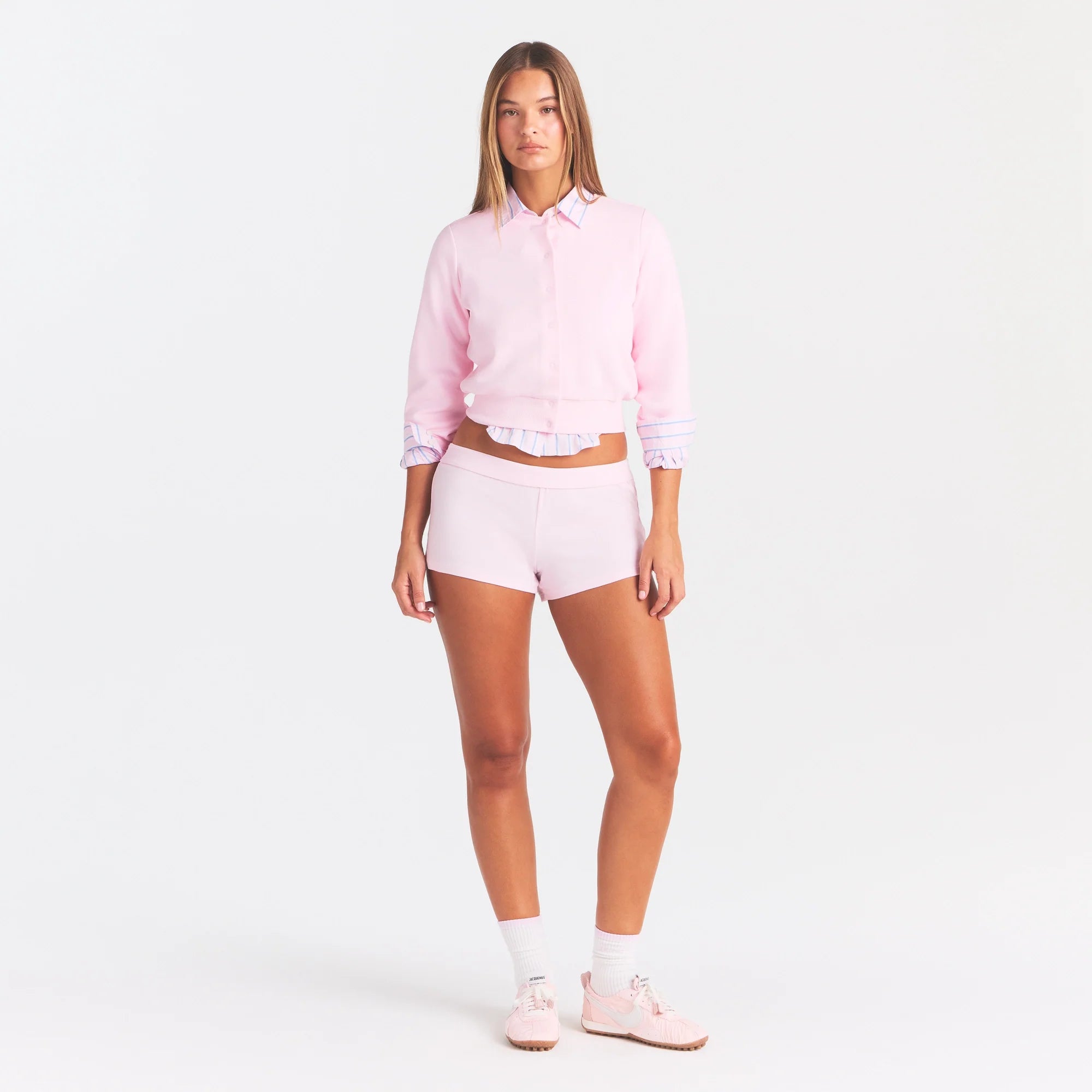COTTON FLEECE SHRUNKEN CARDIGAN | CHERRY BLOSSOM