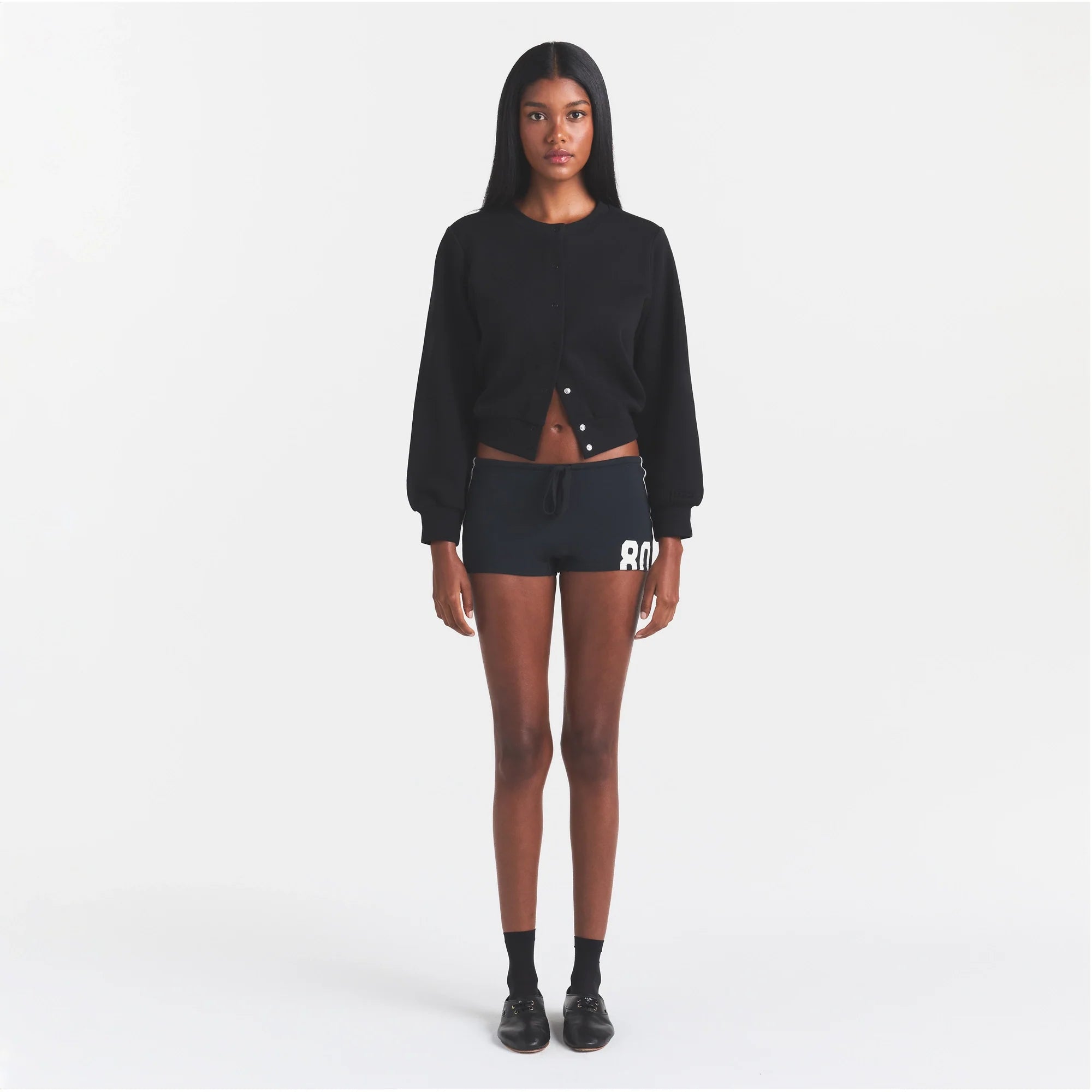 COTTON FLEECE SHRUNKEN CARDIGAN | ONYX