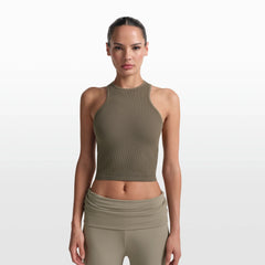 NikeSKIMS RIBBED SEAMLESS RACER FRONT TANK | DUSTY OAKMOSS