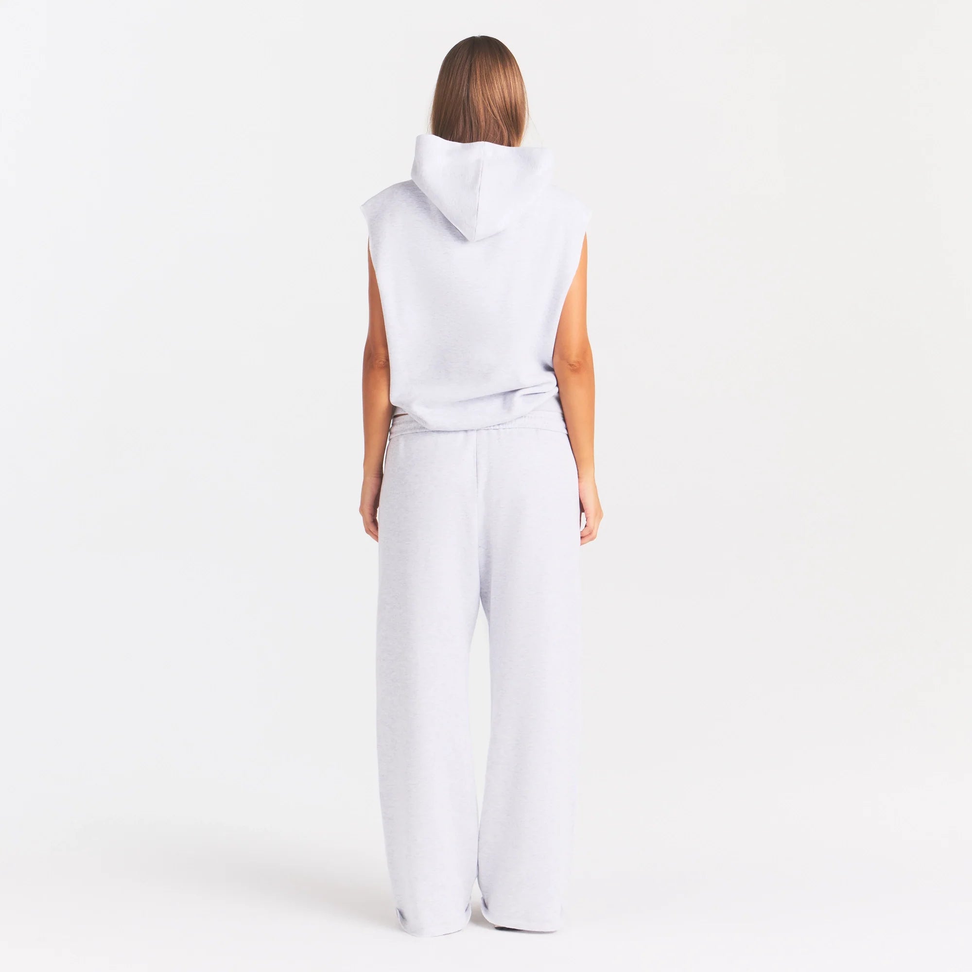 COTTON FLEECE OVERSIZED SLEEVELESS HOODIE | LIGHT HEATHER GREY
